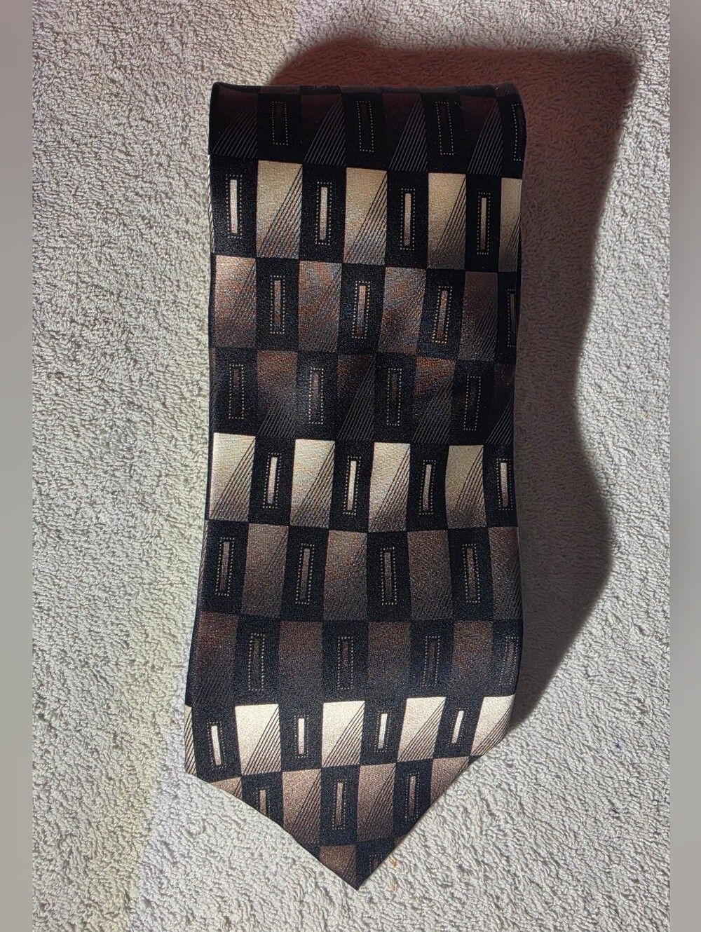 croft & barrow 100% Silk  Brown Geometric Silk Tie